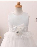 Ivory Layered Short Flower Girl Dress with Lace For Beach Wedding