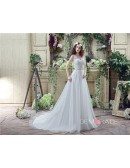 A-line V-neck Short Sleeves Chapel-train Wedding Dress