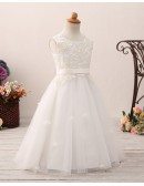Unique Long Tulle Corset Flower Girl Dress with Lace Bodice For Teens