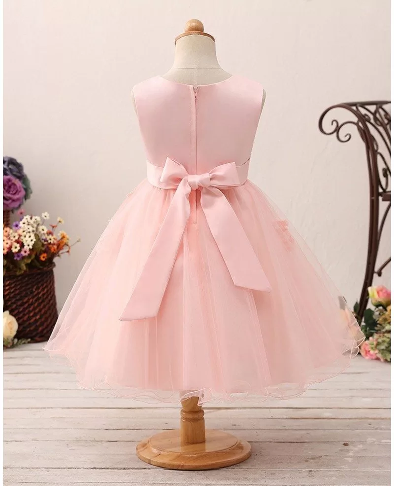 Cute Pink Short Lace Tulle Flower Girl Dress For Crystal Beading #HT18 ...