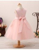 Cute Pink Short Lace Tulle Flower Girl Dress For Crystal Beading