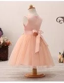 Coral Short Tulle Flower Girl Dress with Applique Bodice