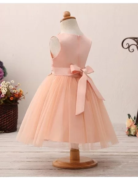 Coral Short Tulle Flower Girl Dress with Applique Bodice #HT21 ...