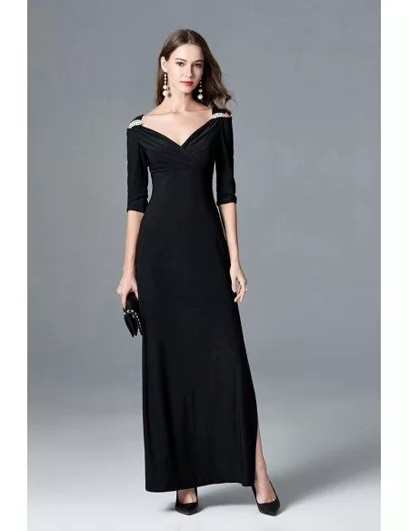 Custom Made Off Shoulder Black Prom Dress Black Formal Dress Long Gr Shiny Party