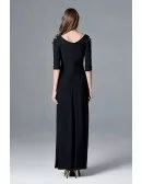 Elegant Black Long Slit V Neck Formal Dress With 1/2 Sleeves
