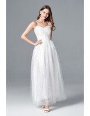 Sequin Tulle Long White Prom Dress With Spaghetti Straps