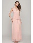 Fashion Pink Long V Neck Evening Dress For Woman