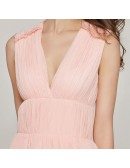 Fashion Pink Long V Neck Evening Dress For Woman