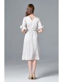 Short Silver V Neck Formal Dress With 1/2 Flare Sleeves