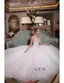 Ball-Gown Sweetheart Cathedral Train Tulle Wedding Dress With Beading
