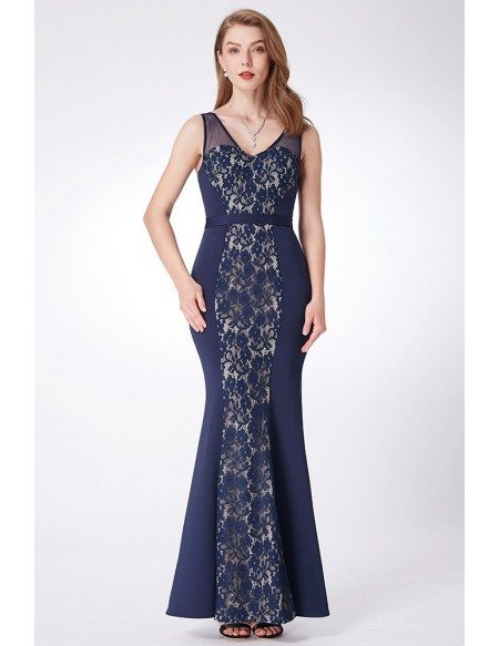$61 Navy Blue Long Lace Fitted Formal Dress With Sweetheart #EP07277NB ...