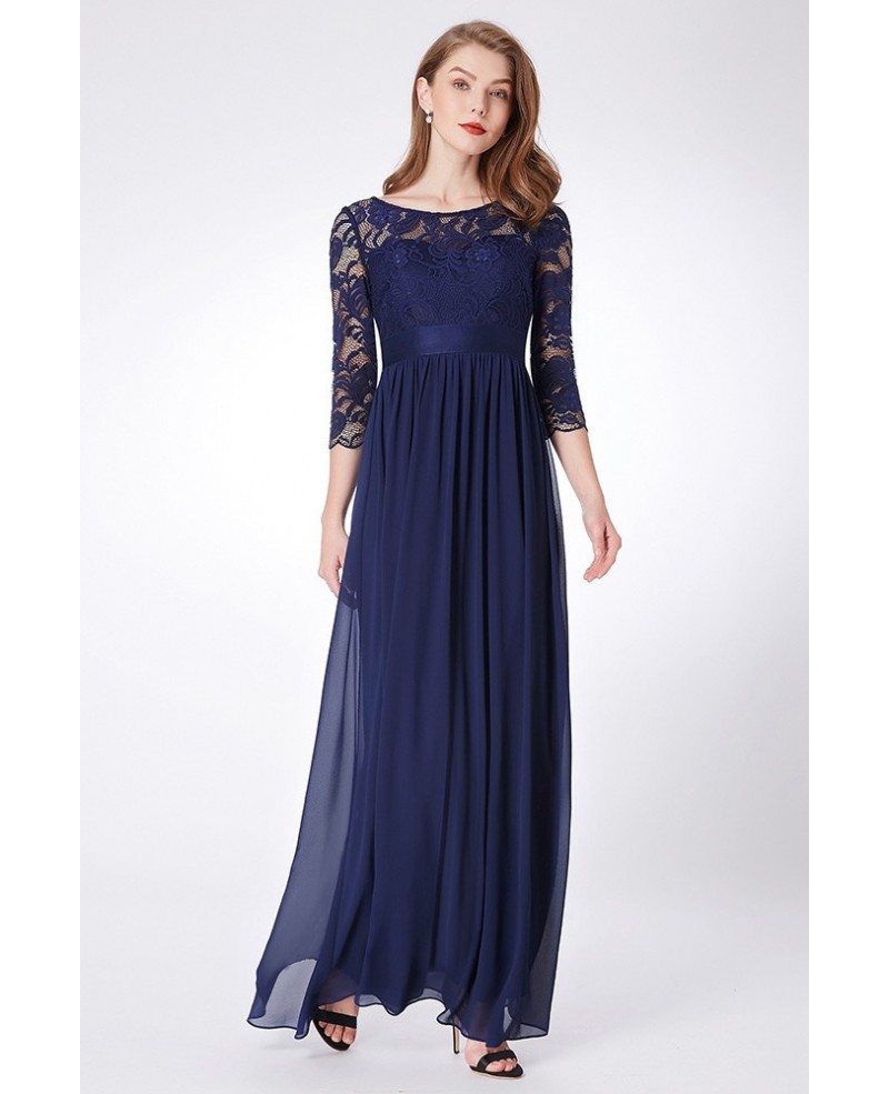 $69 Elegant Navy Blue Lace Chiffon Evening Dress Empire Waist # ...