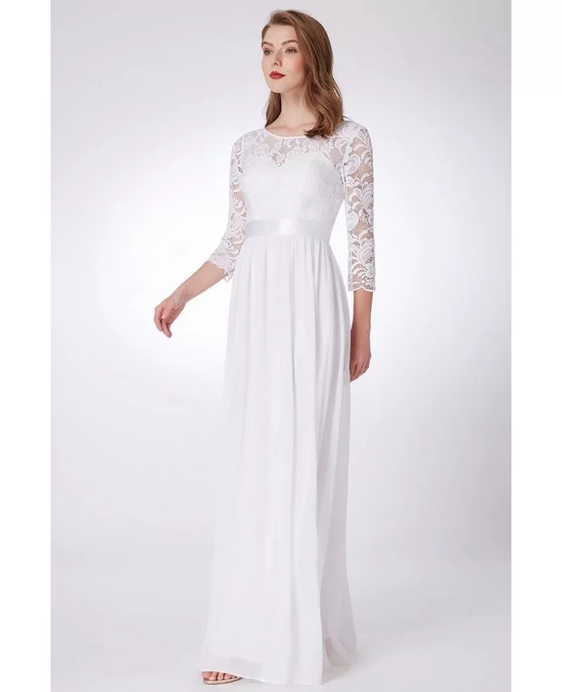 $69 Elegant Long White Evening Gown 3/4 Sleeves Empire Waist #EP07412WH ...