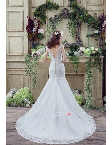 Mermaid Scoop Neck Court-train Wedding Dress