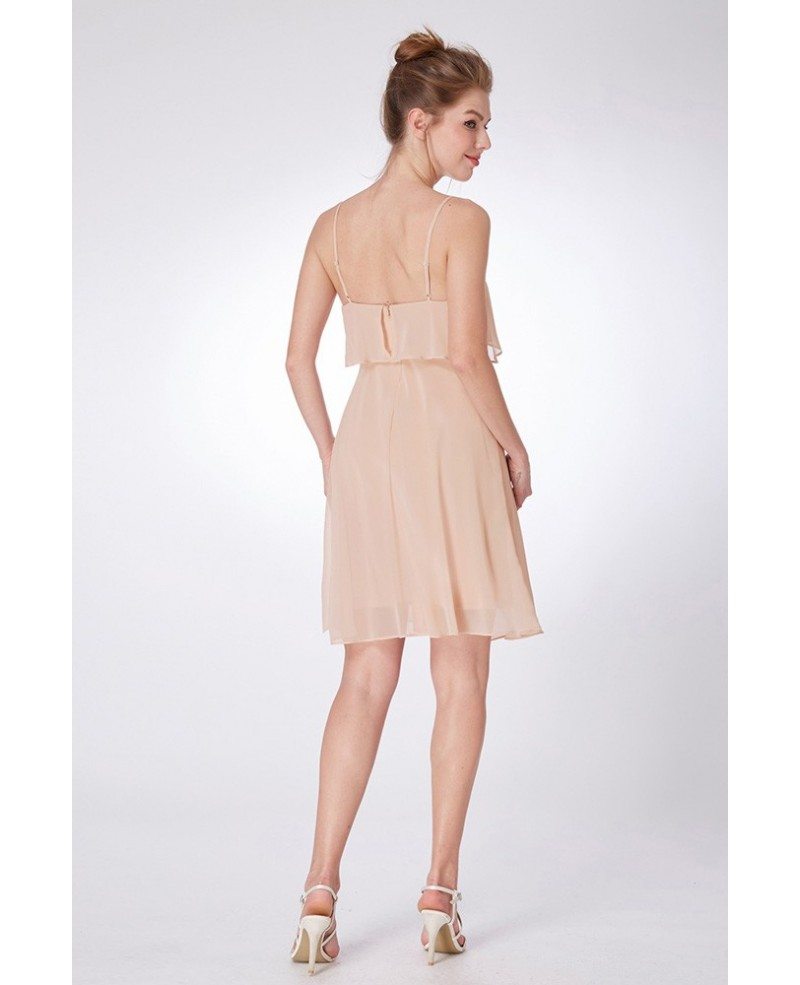 $57 Simple Champagne Short Bridesmaid Dress With Spaghetti 