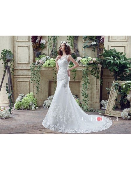 Mermaid Scoop Neck Court-train Wedding Dress