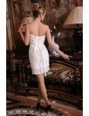 Sheath Strapless Short Lace Wedding Dress With Beading