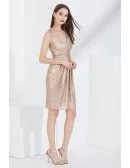 Sparkly Gold Sequin Pleated Prom Dress In Knee Length