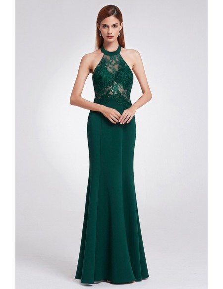 green fitted prom dress