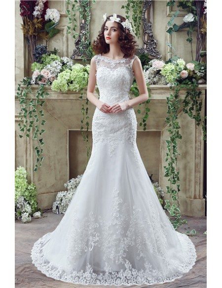 Mermaid Scoop Neck Court-train Wedding Dress