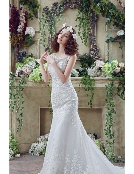 Mermaid Scoop Neck Court-train Wedding Dress