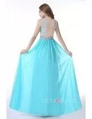 A-Line V-neck Floor-Length Chiffon Prom Dress With Sequins Appliquer Lace