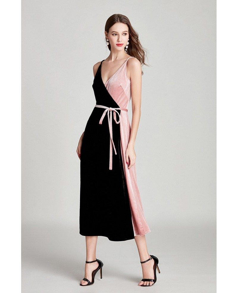 pink velvet spaghetti strap dress