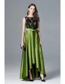 Lime Green High Low Satin Formal Dress With Black Lace Top