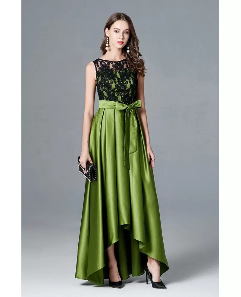 Lime Green High Low Satin Formal Dress 