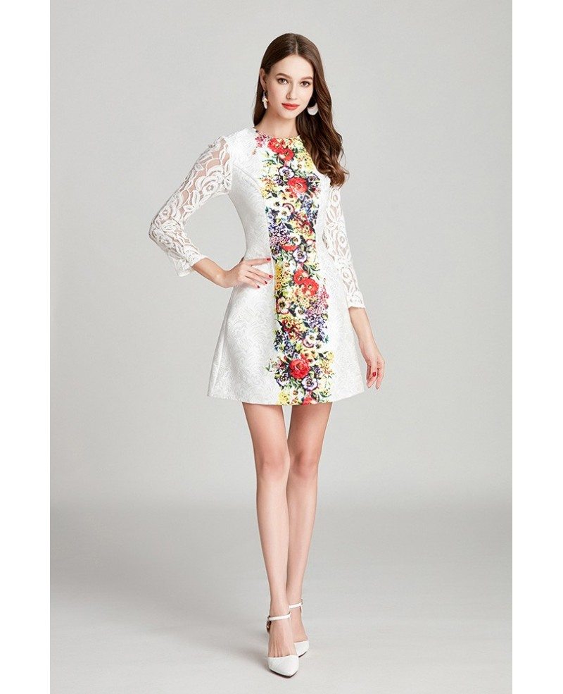 Modest Fashion Printed White Lace Sleeved Party Dress In Cocktail ...