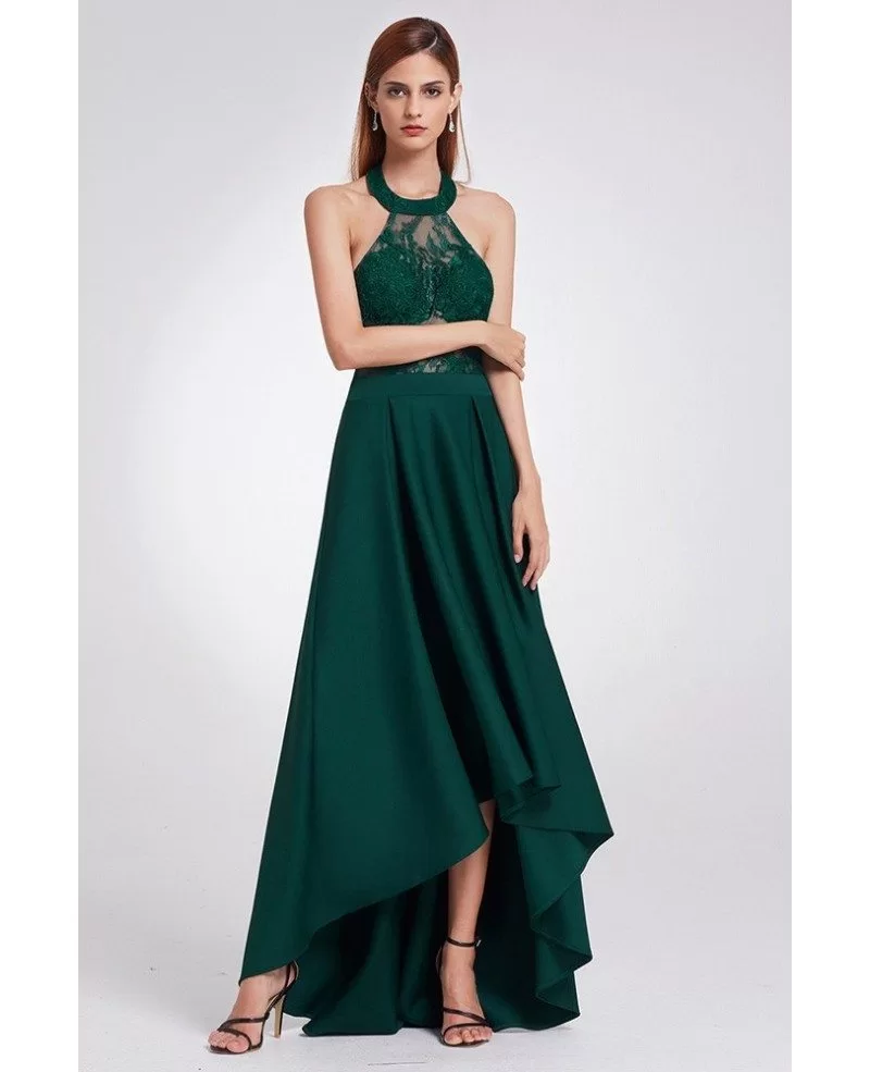 $69 Elegant Halter High Low Green Lace 