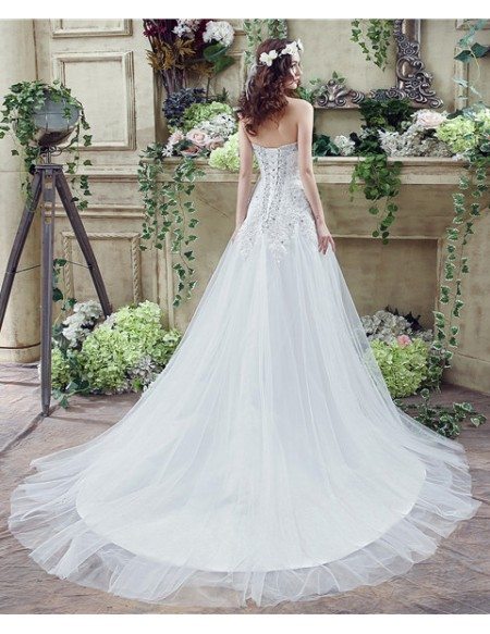 A-line Sweetheart Chapel Train Wedding Dress #C30272 $157 - GemGrace.com