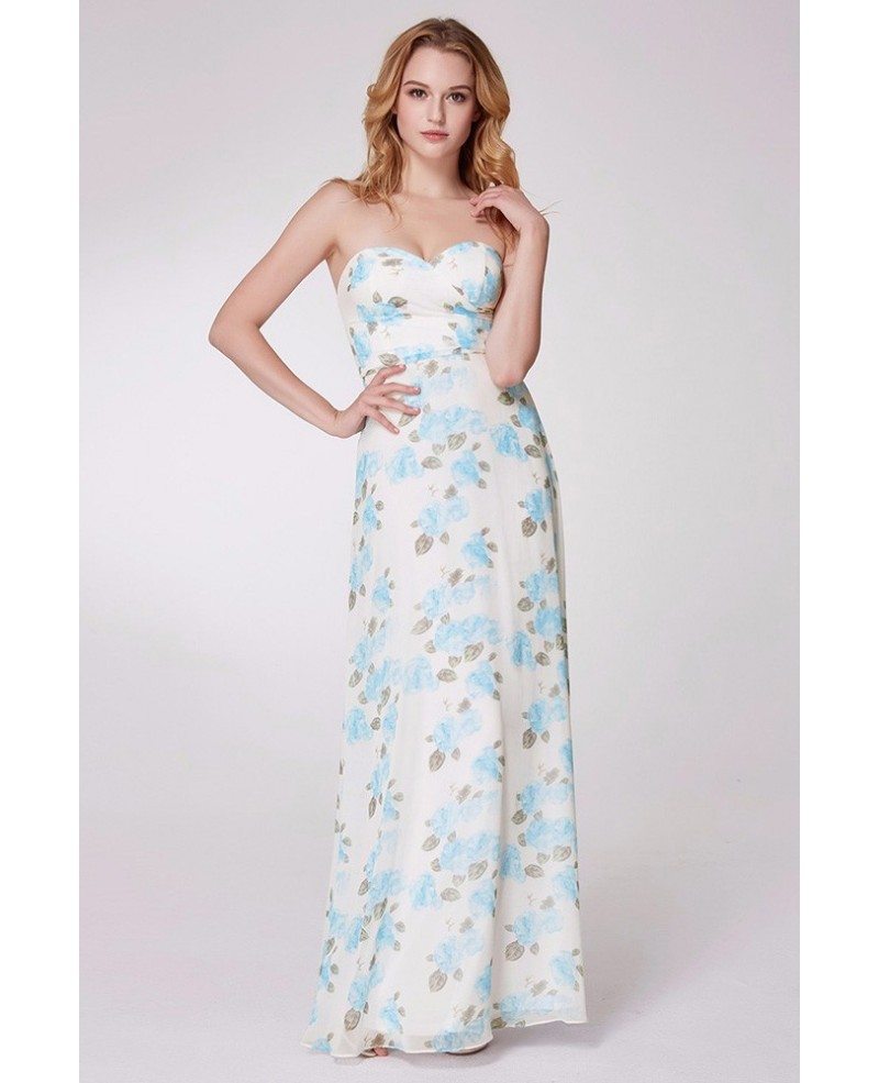 $64 Strapless Blue Floral Print Long Prom Dress For Party #EP07237BL ...