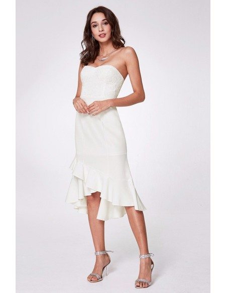 white strapless high low dress