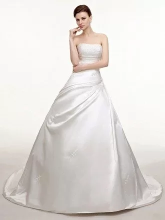 Simple Strapless Beaded Ballgown Wedding Dress