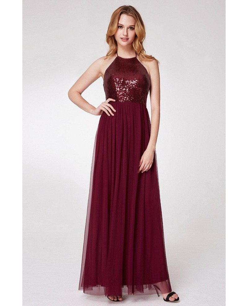 burgundy halter gown