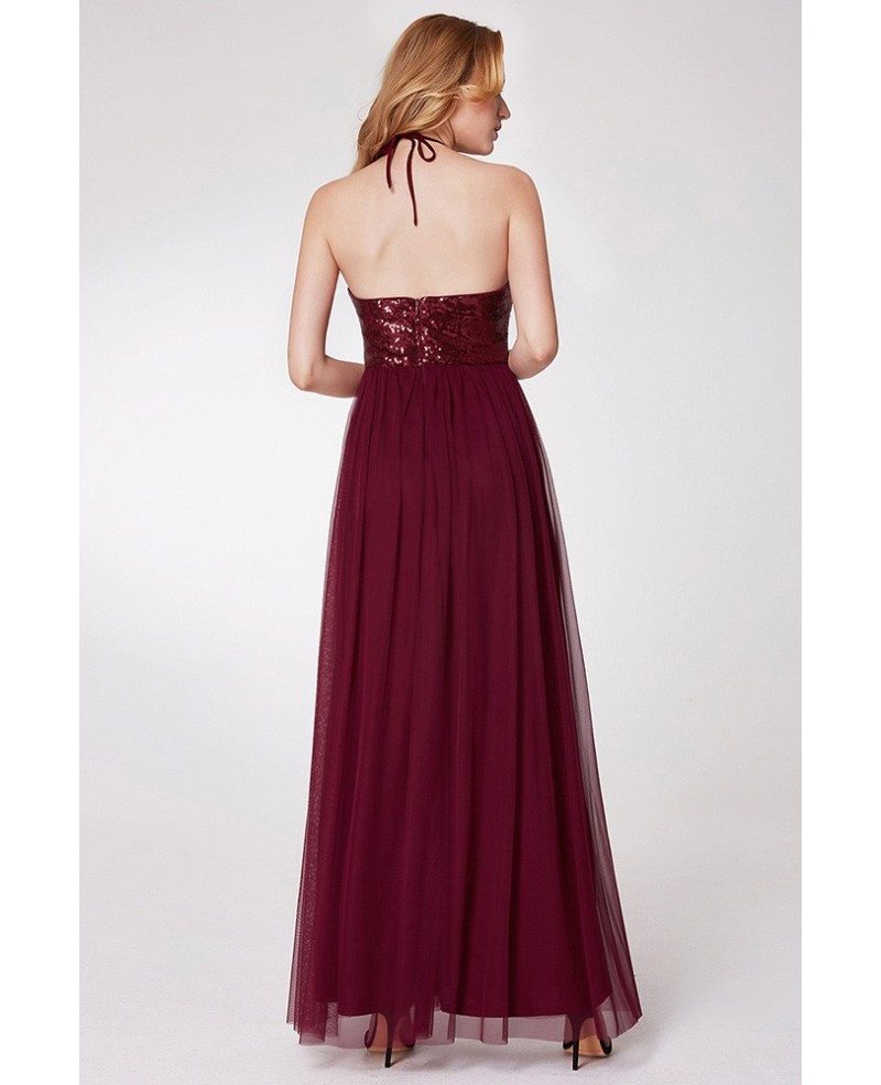 burgundy halter gown