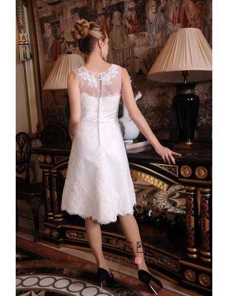 A-Line Strapless Short Organza Wedding Dress With Appliques Lace