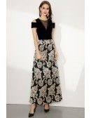 Long Black Embroidery Floral Evening Dress With Cold Shoulder