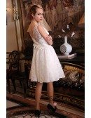 A-Line Scoop Neck Short Lace Wedding Dress With Bow
