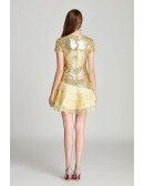 Shining Sequined Organza Gold Cocktail Prom Dress Modest