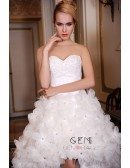 A-Line Sweetheart Asymmetrical Tulle Lace Wedding Dress With Beading Flowers