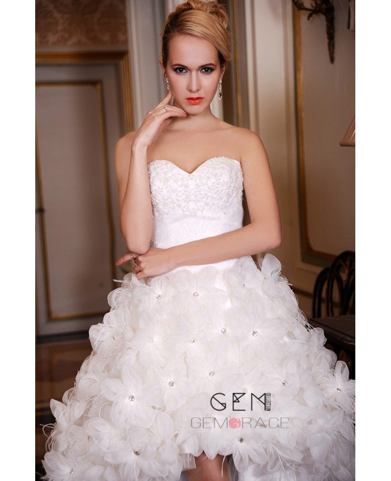 Gorgeous Tulle Wedding Dress Lace Applique A-line Bridal Dress Short S –  Okdresses