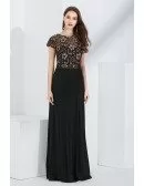 Black Long Lace Mother Of Bride Dress With Cap Sleeves