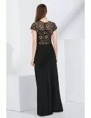 Black Long Lace Mother Of Bride Dress With Cap Sleeves