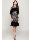 Knee Length Black Lace Prom Dress With Flounce Sleeves