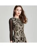 Embroidery Lace Tulle Black Short Formal Dress With Long Sleeves