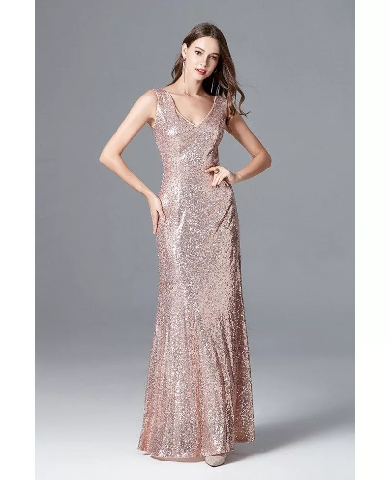 rose gold sparkly dress long