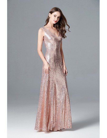 Sparkly Rose Gold Sequin Long Mermaid Prom Dress Sweetheart For Evening