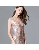 Sparkly Rose Gold Sequin Long Mermaid Prom Dress Sweetheart For Evening